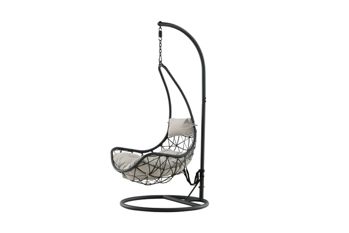 Venture Home Vide Hanging Chair - Black Frame / Black Wicker / Grey Cushion