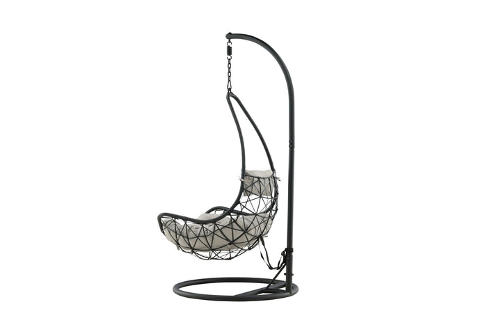Venture Home Vide Hanging Chair - Black Frame / Black Wicker / Grey Cushion