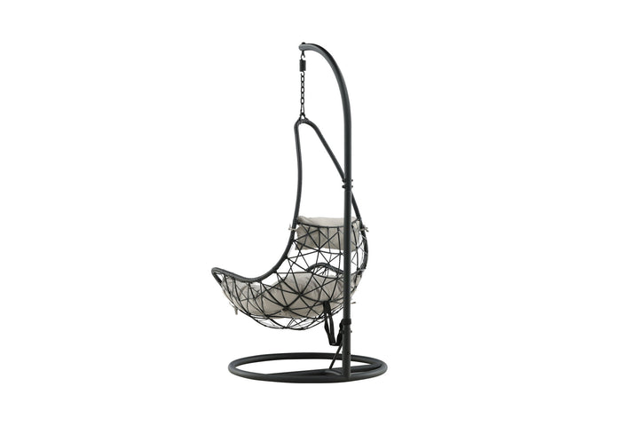 Venture Home Vide Hanging Chair - Black Frame / Black Wicker / Grey Cushion