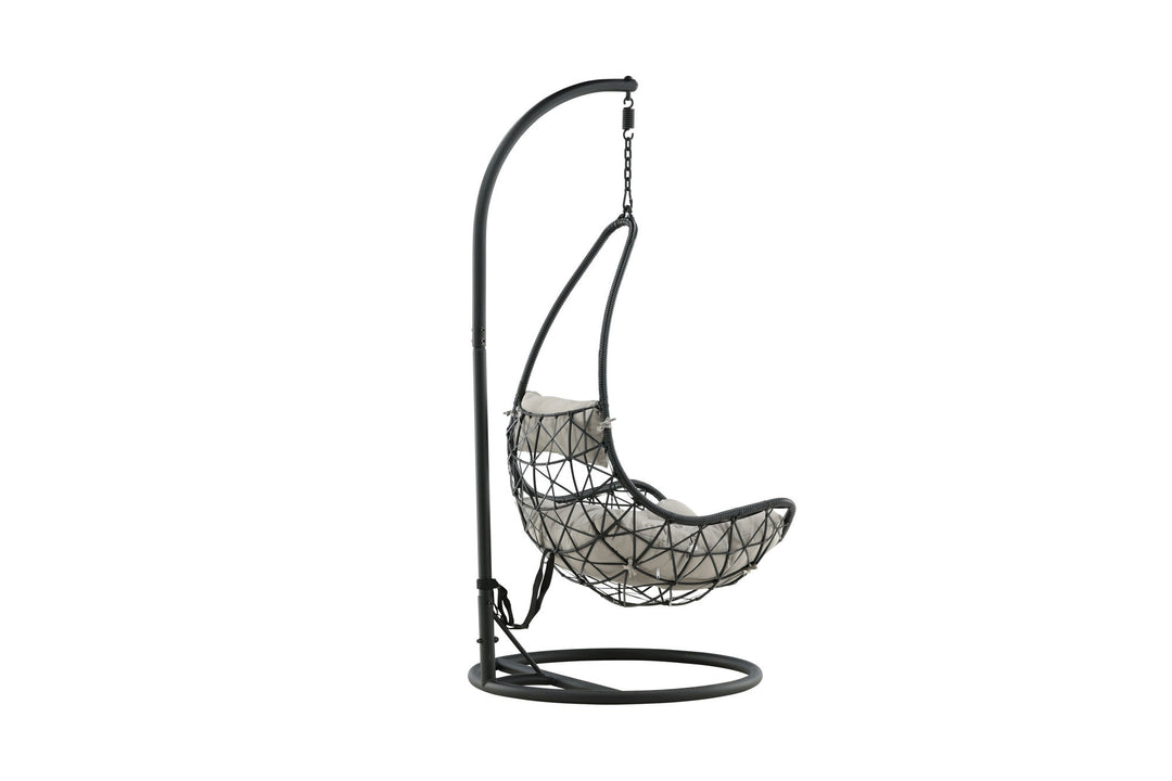 Venture Home Vide Hanging Chair - Black Frame / Black Wicker / Grey Cushion