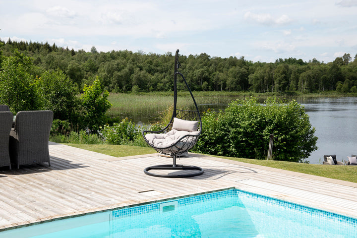 Venture Home Vide Hanging Chair - Black Frame / Black Wicker / Grey Cushion