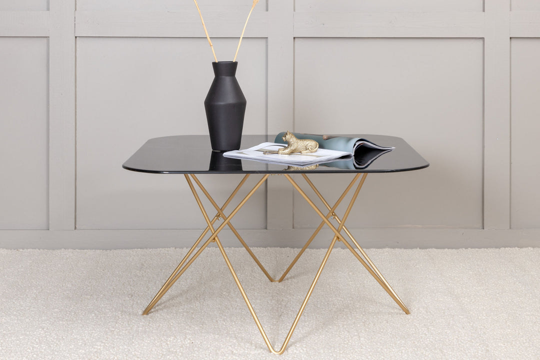 Venture Home Tristar Sofa Table - Brushed Brass / Black glass Marble