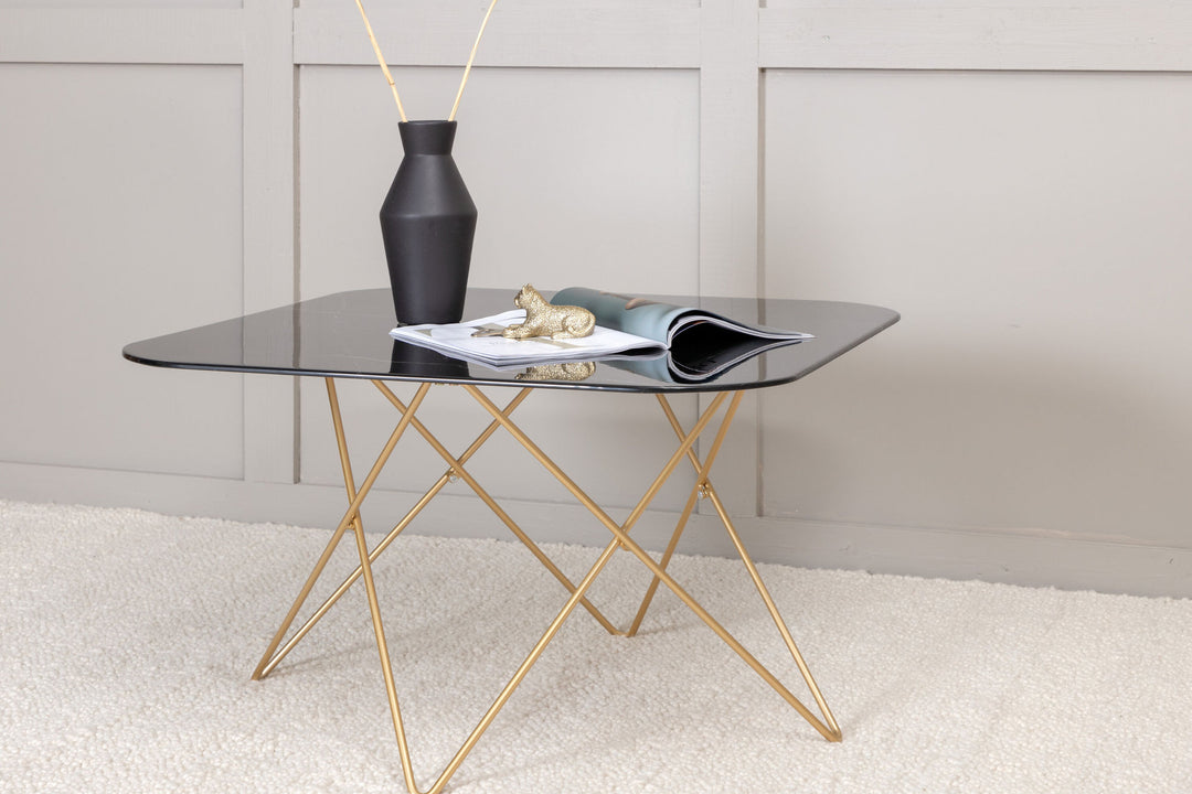 Venture Home Tristar Sofa Table - Brushed Brass / Black glass Marble