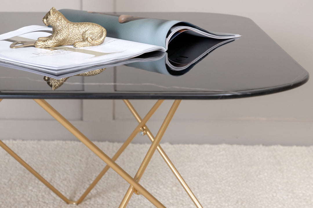 Venture Home Tristar Sofa Table - Brushed Brass / Black glass Marble