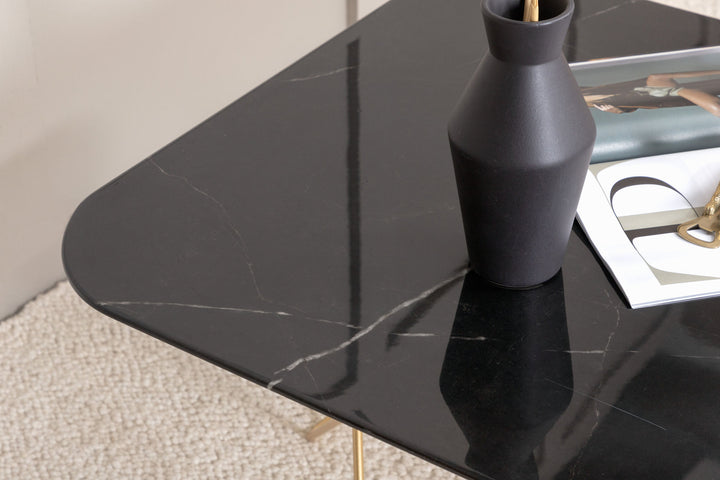 Venture Home Tristar Sofa Table - Brushed Brass / Black glass Marble