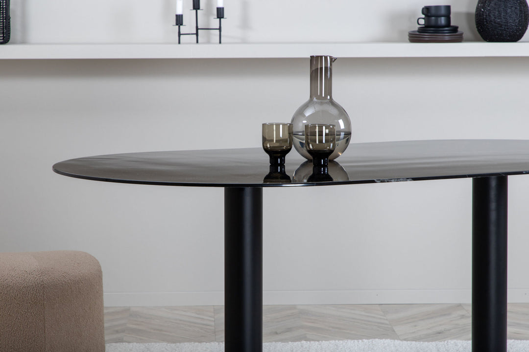 Venture Home Pillan Oval Dining Table - Black / Black Glass Marble