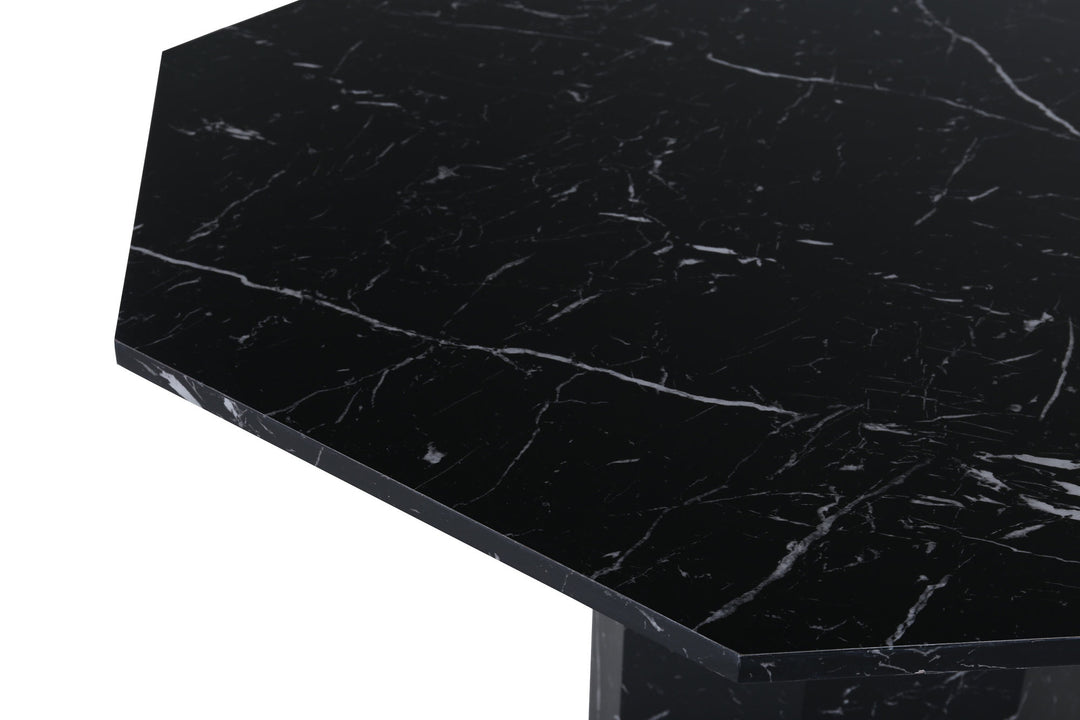 Venture Home Marbs Round Dining Table - Black / Black Glass Marble