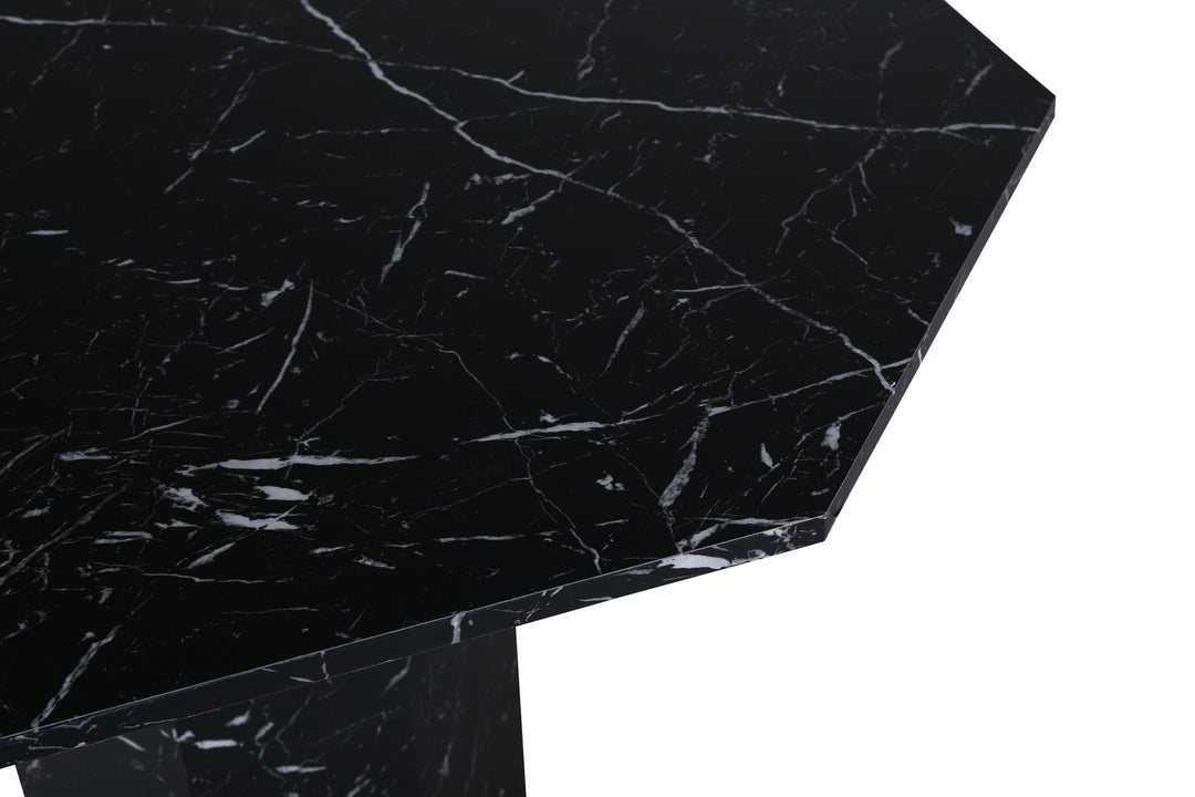 Venture Home Marbs Round Dining Table - Black / Black Glass Marble