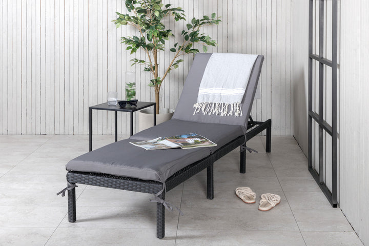 Venture Home Bilbao sunlounge black wicker/grey cushion