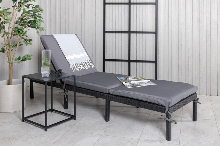 Venture Home Bilbao sunlounge black wicker/grey cushion