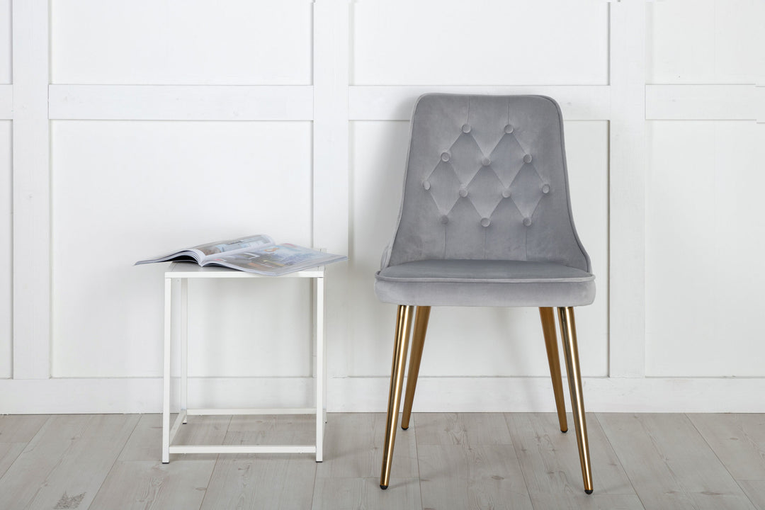 Venture Home Velvet Deluxe Dining Chair 2-pack - Brushed Brass Leg / Light Grey Velvet