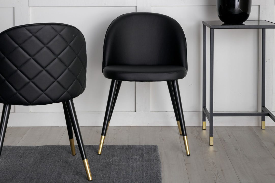 Venture Home Velvet Dining Chair 2-pack Brass W. Stiches In Back - Black / PU