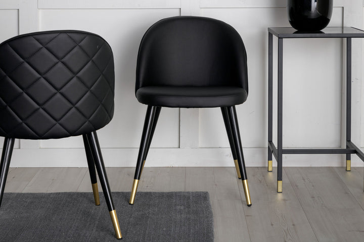 Venture Home Velvet Dining Chair 2-pack Brass W. Stiches In Back - Black / PU
