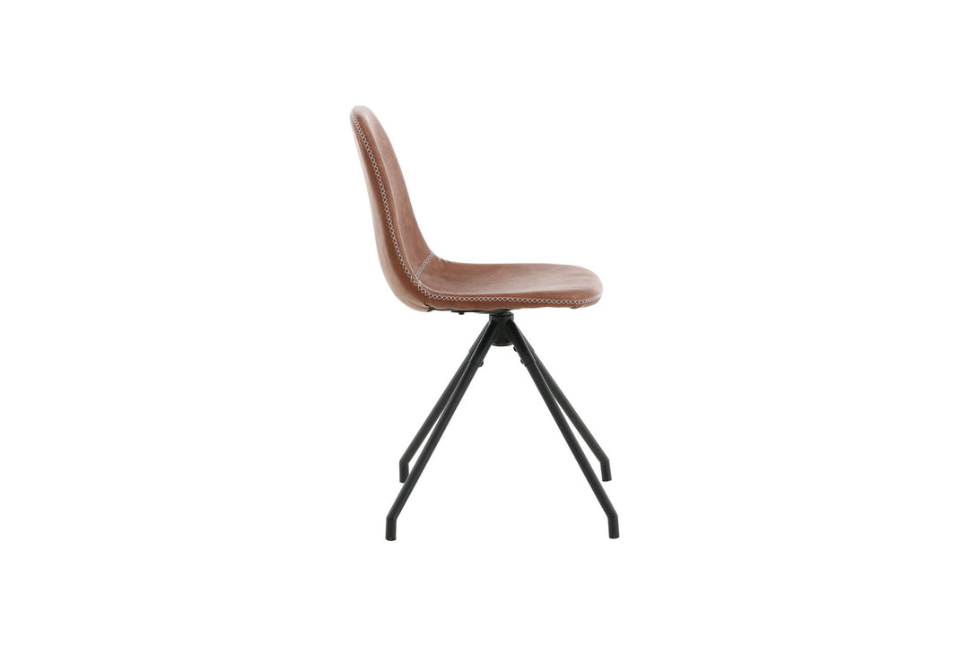 Venture Home Polar Dining Chair With Spin Function 2-pack - Black Legs - Brown PU - White Stitches
