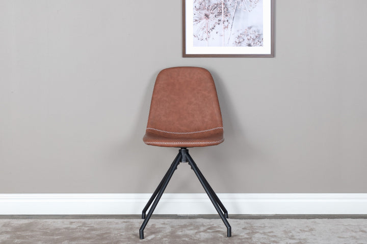 Venture Home Polar Dining Chair With Spin Function 2-pack - Black Legs - Brown PU - White Stitches