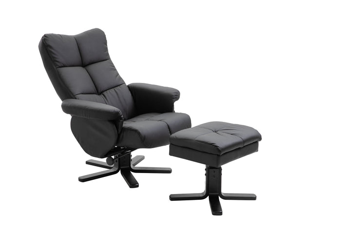 Venture Home Sven Recliner with Ottoman, Black PU