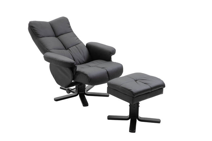 Venture Home Sven Recliner with Ottoman, Black PU