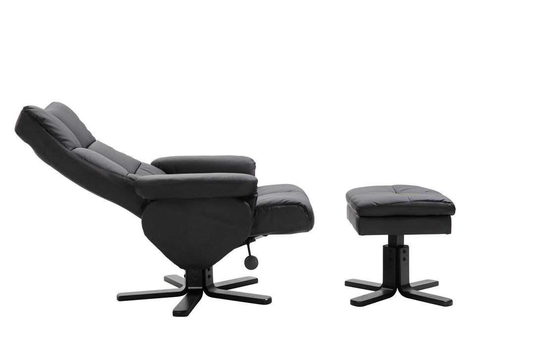 Venture Home Sven Recliner with Ottoman, Black PU