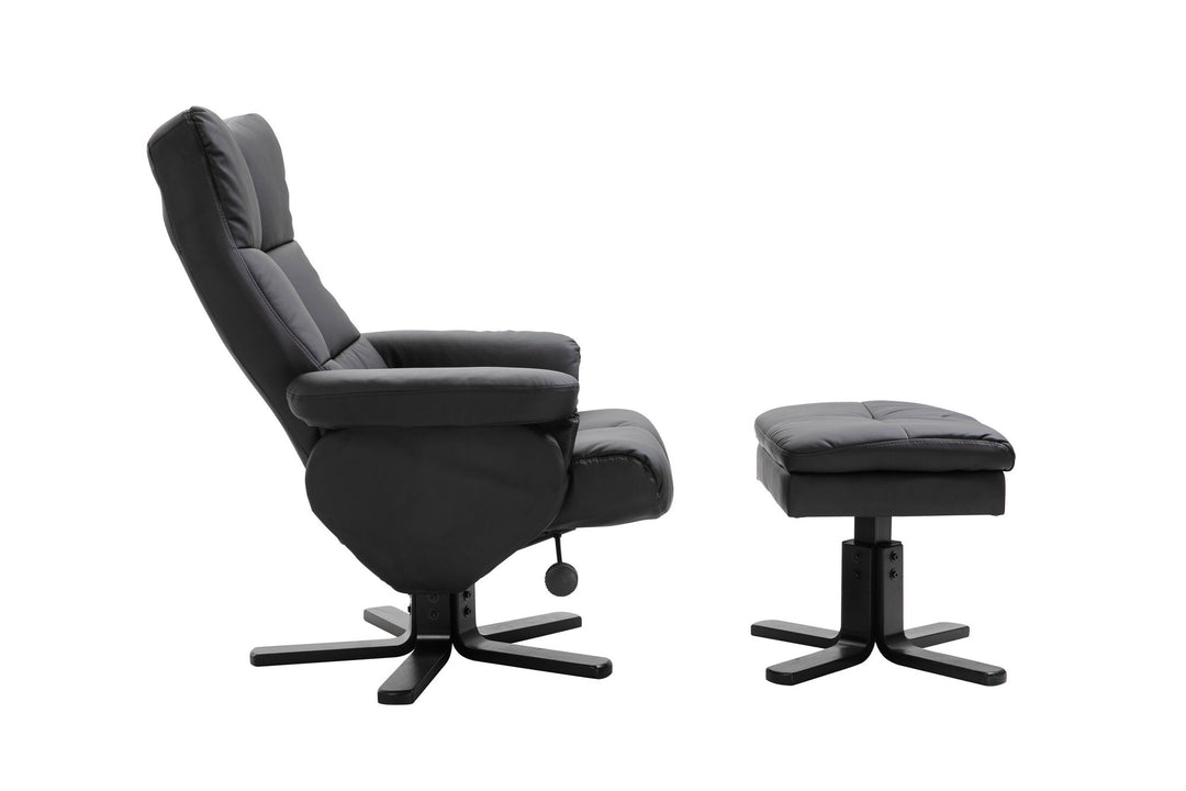 Venture Home Sven Recliner with Ottoman, Black PU
