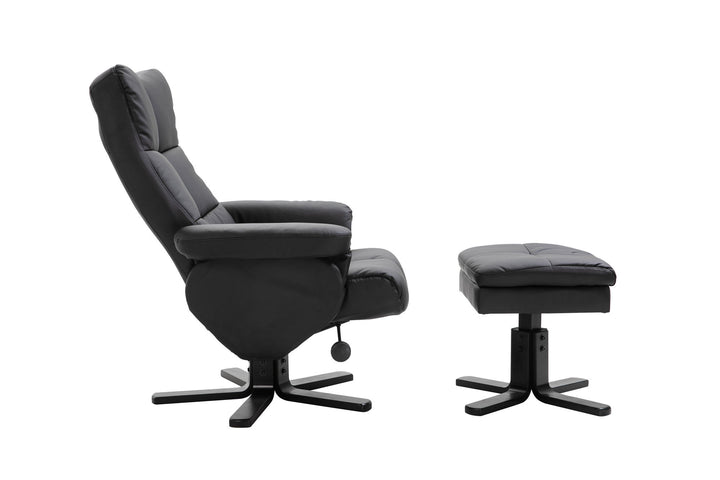 Venture Home Sven Recliner with Ottoman, Black PU