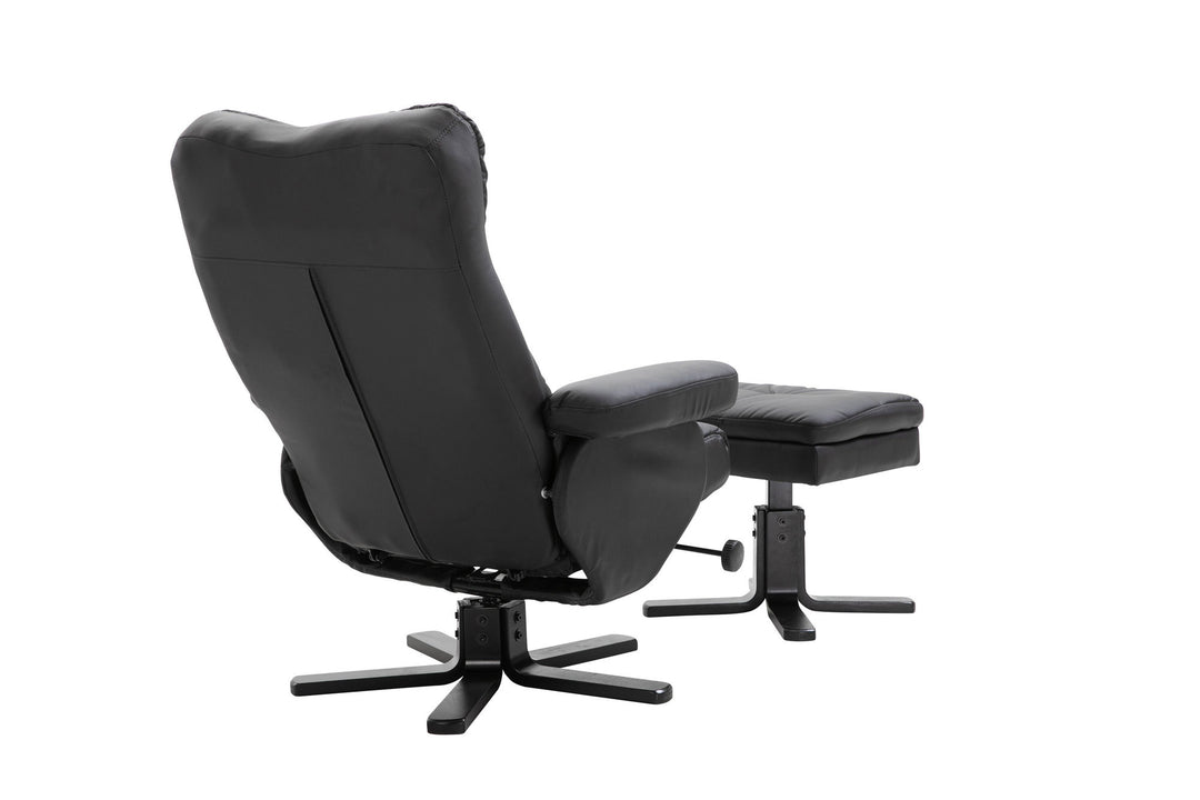 Venture Home Sven Recliner with Ottoman, Black PU