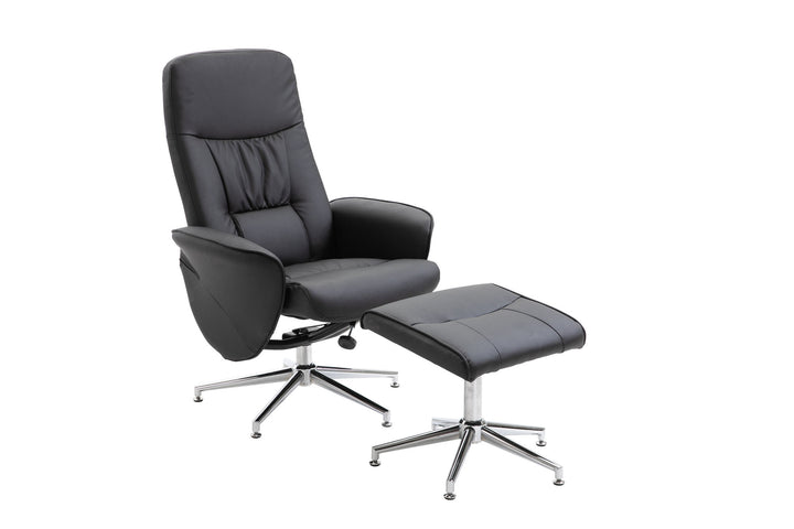 Venture Home Rolf Recliner Chair with ottoman, Black PU