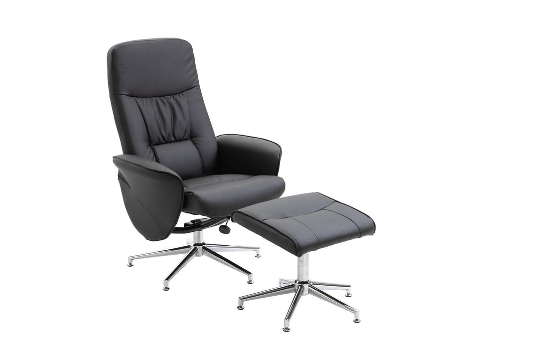 Venture Home Rolf Recliner Chair with ottoman, Black PU