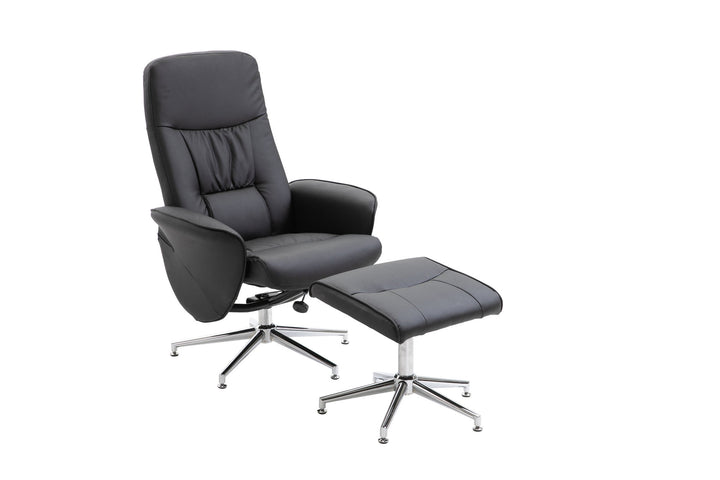 Venture Home Rolf Recliner Chair with ottoman, Black PU
