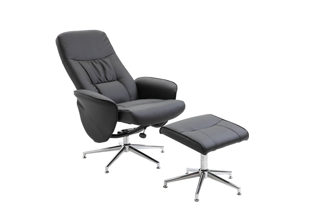 Venture Home Rolf Recliner Chair with ottoman, Black PU