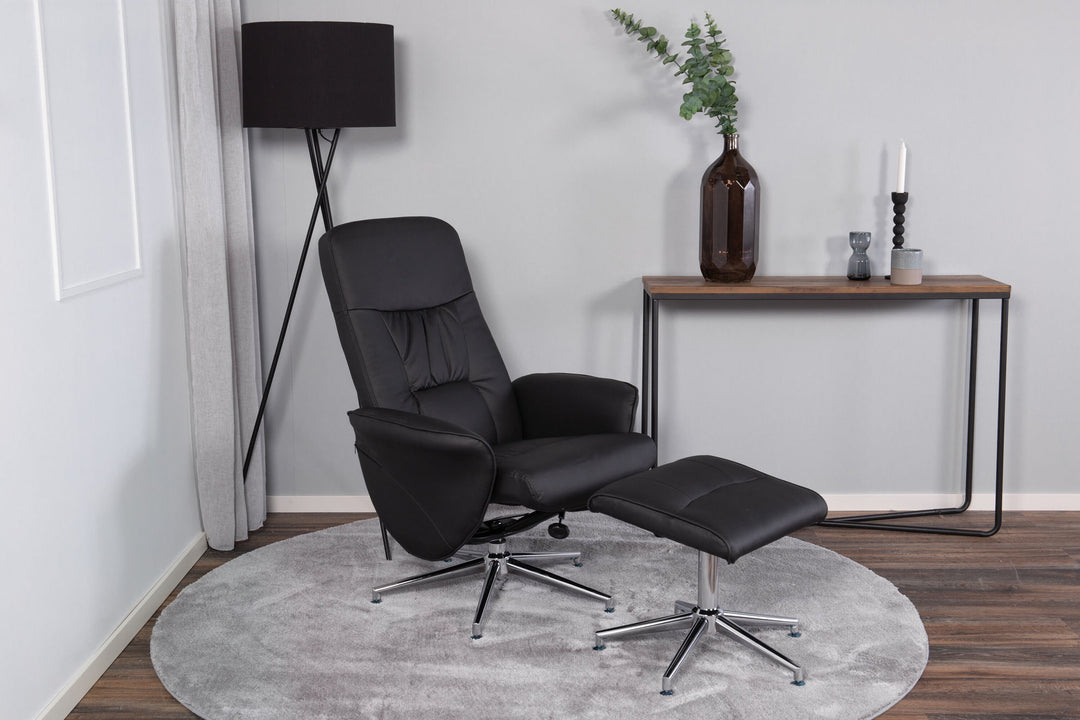Venture Home Rolf Recliner Chair with ottoman, Black PU