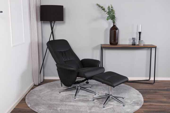 Venture Home Rolf Recliner Chair with ottoman, Black PU