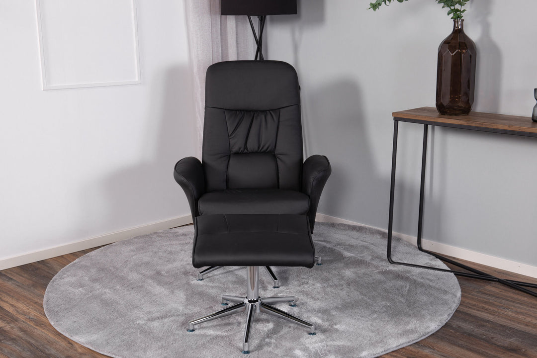 Venture Home Rolf Recliner Chair with ottoman, Black PU