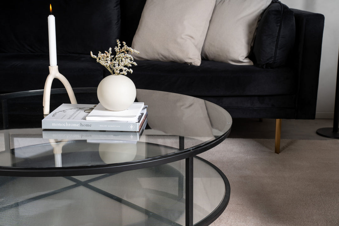 Furniture Fashion Falsterbo - Sofa Table Round - Glass / Black