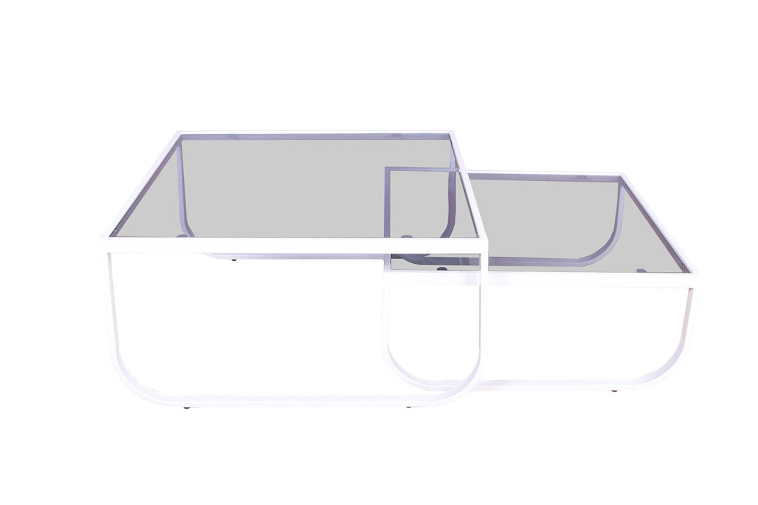 Venture Home Rocker Sofa Tables set of 2 - White / Grey Smokey glass