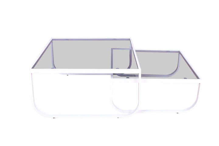 Venture Home Rocker Sofa Tables set of 2 - White / Grey Smokey glass