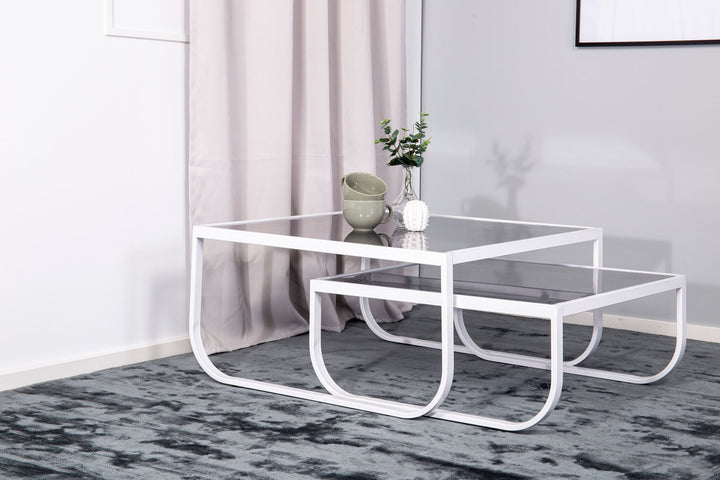 Venture Home Rocker Sofa Tables set of 2 - White / Grey Smokey glass