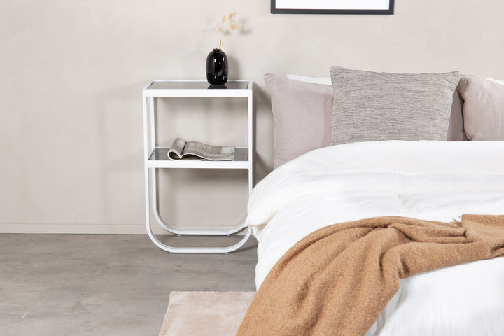 Venture Home Rocker Bedside Table - White / Grey Smokey Glass