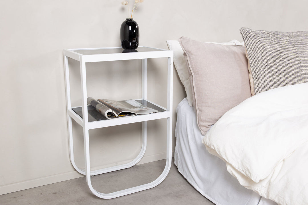 Venture Home Rocker Bedside Table - White / Grey Smokey Glass