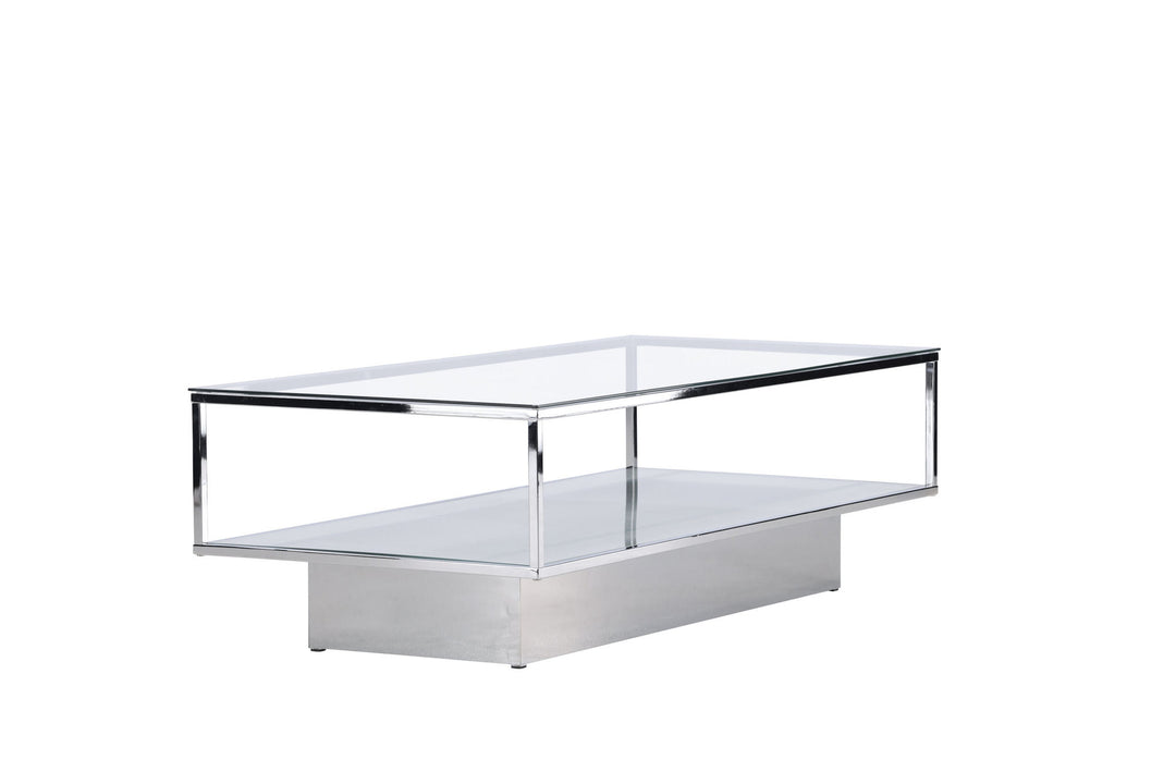 Furniture Fashion Maglehem Sofa Table  - Silver Chrome / Clear glass