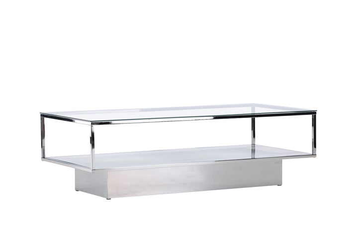 Furniture Fashion Maglehem Sofa Table  - Silver Chrome / Clear glass