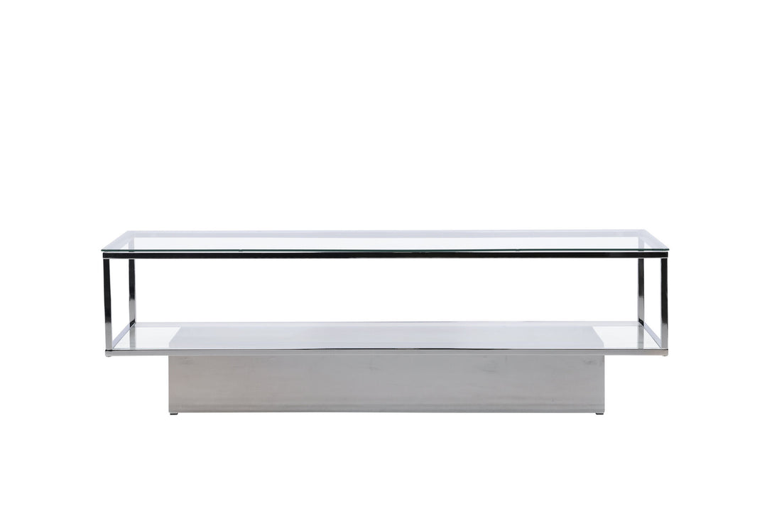 Furniture Fashion Maglehem Sofa Table  - Silver Chrome / Clear glass