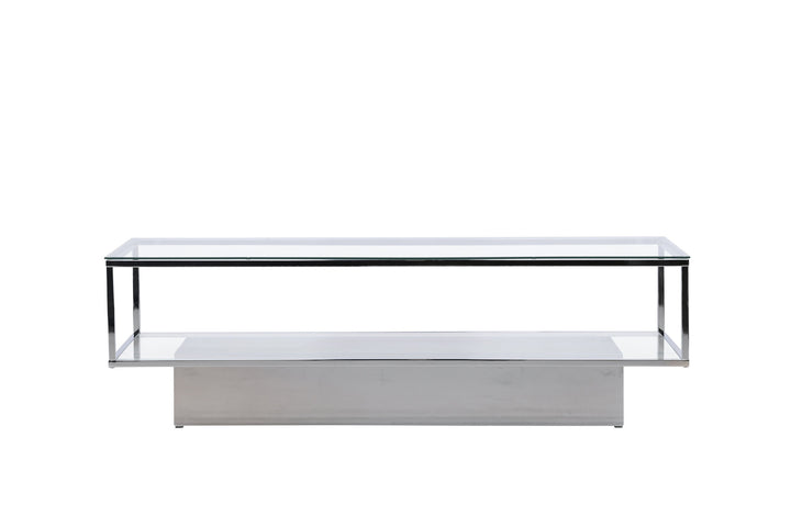 Furniture Fashion Maglehem Sofa Table  - Silver Chrome / Clear glass