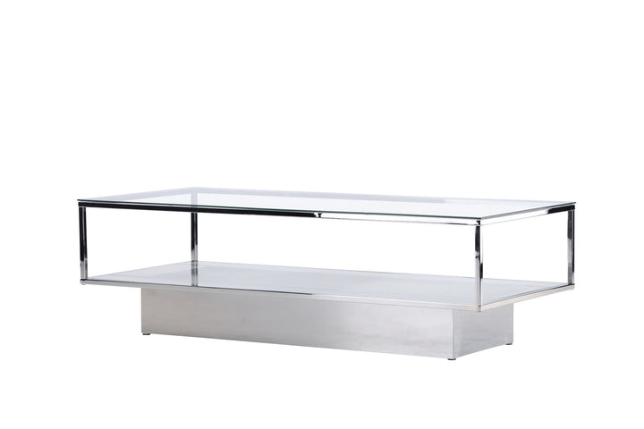 Furniture Fashion Maglehem Sofa Table  - Silver Chrome / Clear glass