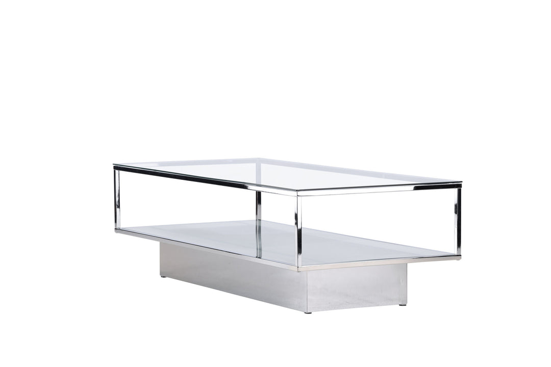Furniture Fashion Maglehem Sofa Table  - Silver Chrome / Clear glass