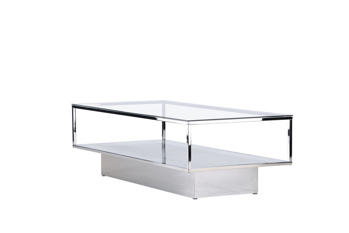 Furniture Fashion Maglehem Sofa Table  - Silver Chrome / Clear glass