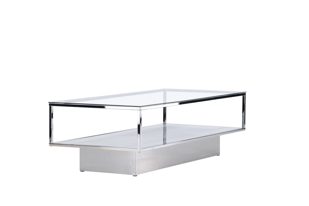 Furniture Fashion Maglehem Sofa Table  - Silver Chrome / Clear glass