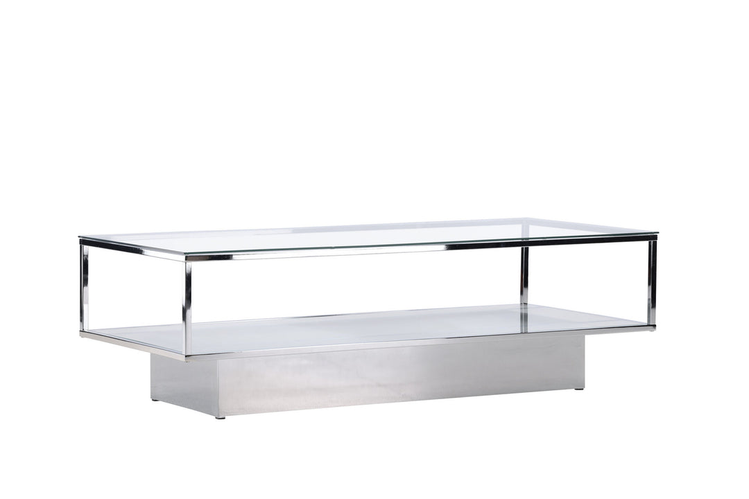 Furniture Fashion Maglehem Sofa Table  - Silver Chrome / Clear glass