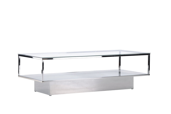 Furniture Fashion Maglehem Sofa Table  - Silver Chrome / Clear glass