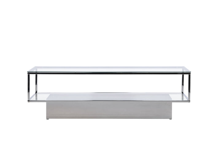 Furniture Fashion Maglehem Sofa Table  - Silver Chrome / Clear glass