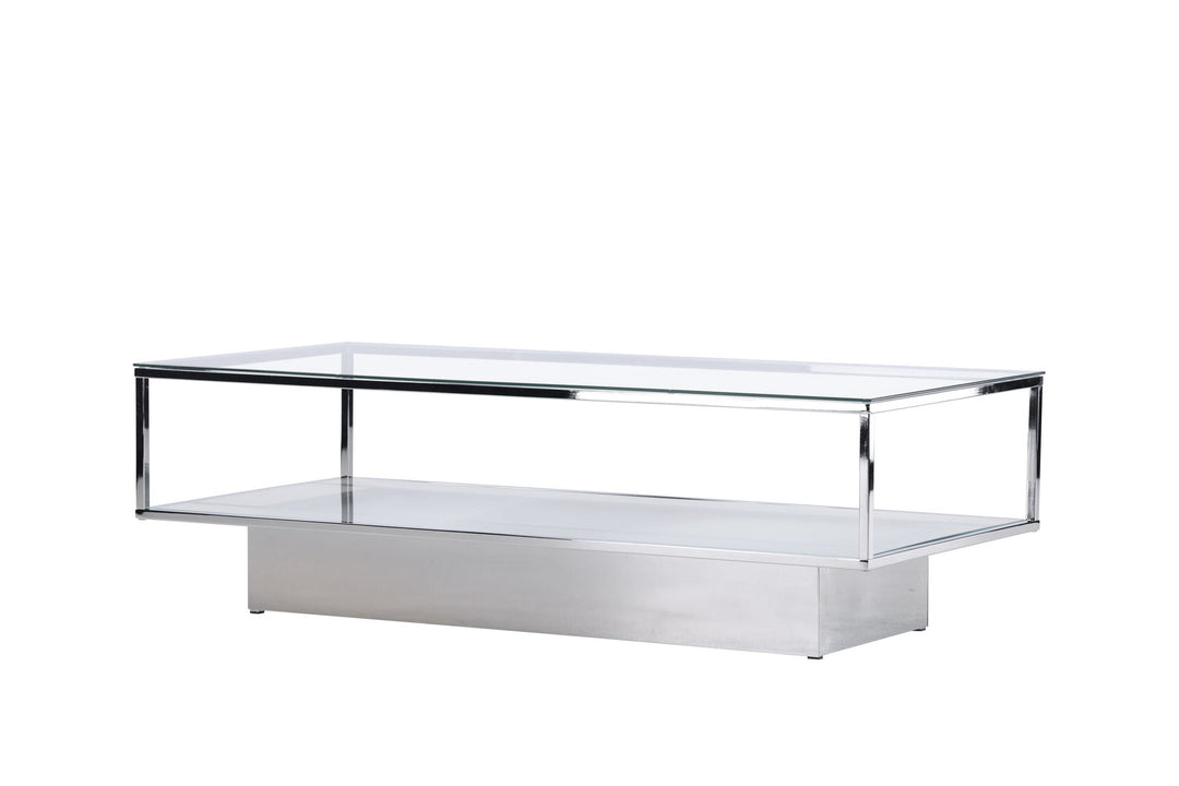 Furniture Fashion Maglehem Sofa Table  - Silver Chrome / Clear glass